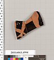 Terracotta fragment of a kylix (drinking cup), Terracotta, Greek, Attic