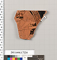 Terracotta fragment of a kylix (drinking cup), Attributed to Makron [DvB], Terracotta, Greek, Attic