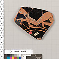 Terracotta fragment of a kylix (drinking cup), Terracotta, Greek, Attic
