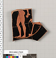 Terracotta fragment of a kylix (drinking cup), Terracotta, Greek, Attic