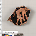 Terracotta fragment of a kylix (drinking cup), Attributed to the Painter of the Paris Gigantomachy [DvB], Terracotta, Greek, Attic
