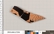 Terracotta fragment of a kylix (drinking cup), Terracotta, Greek, Attic