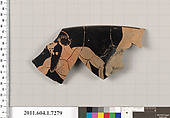 Terracotta rim fragment of a kylix (drinking cup), Terracotta, Greek, Attic