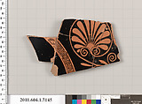 Terracotta fragment of a kylix (drinking cup), Attributed to Makron [DvB], Terracotta, Greek, Attic