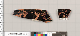 Terracotta rim fragments of a kylix (drinking cup), Attributed to Makron [DvB], Terracotta, Greek, Attic