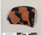 Terracotta rim fragment of a kylix (drinking cup), Terracotta, Greek, Attic