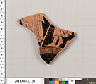 Terracotta fragment of a kylix (drinking cup), Terracotta, Greek, Attic