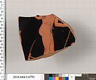 Terracotta fragment of a kylix (drinking cup), Attributed to the Foundry Painter [DvB], Terracotta, Greek, Attic