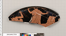 Terracotta fragment of a kylix (drinking cup), Attributed to Makron [Dyfri Williams], Terracotta, Greek, Attic