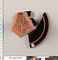 Terracotta fragment of a kylix (drinking cup), Attributed to Makron [DvB], Terracotta, Greek, Attic