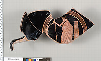 Terracotta fragment of a kylix (drinking cup), Attributed to the Painter of Louvre G 265 [DvB], Terracotta, Greek, Attic