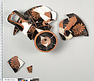 Terracotta fragments of a kylix (drinking cup), Terracotta, Greek, Attic
