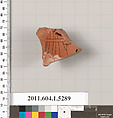 Terracotta fragment of a kylix (drinking cup), Terracotta, Greek, Attic