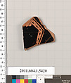 Terracotta fragment of a kylix (drinking cup), Terracotta, Greek, Attic