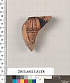 Terracotta fragment of a kylix (drinking cup), Attributed to Apollodoros [DvB], Terracotta, Greek, Attic