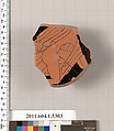 Terracotta fragment of a kylix (drinking cup), Terracotta, Greek, Attic
