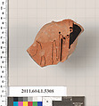 Terracotta fragment of a kylix (drinking cup), Attributed to the Telephos Painter [DvB], Terracotta, Greek, Attic