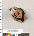 Terracotta fragment of a kylix (drinking cup), Attributed to the Telephos Painter [DvB], Terracotta, Greek, Attic