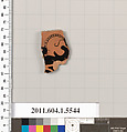 Terracotta fragment of a kylix (drinking cup), Terracotta, Greek, Attic