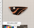 Terracotta rim fragment of a kylix (drinking cup), Terracotta, Greek, Attic