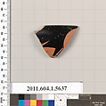 Terracotta rim fragment of a kylix (drinking cup), Terracotta, Greek, Attic