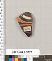 Terracotta fragment of a kylix: eye-cup  (drinking cup), Terracotta, Greek, Attic