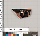 Terracotta rim fragment of a kylix: eye-cup (drinking cup), Terracotta, Greek, Attic