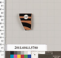 Terracotta rim fragment of a kylix: eye-cup (drinking cup), Terracotta, Greek, Attic