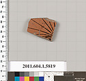 Terracotta fragment of a kylix: eye-cup  (drinking cup), Terracotta, Greek, Attic