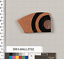 Terracotta fragment of a kylix: eye-cup  (drinking cup), Terracotta, Greek, Attic