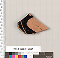 Terracotta fragment of a kylix (drinking cup), Terracotta, Greek, Attic