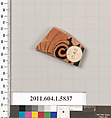 Terracotta fragment of a kylix: eye-cup  (drinking cup), Terracotta, Greek, Attic