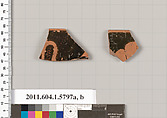 Terracotta rim fragments of a kylix: eye-cup (drinking cup), Terracotta, Greek, Attic