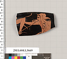 Terracotta rim fragment of a kylix (drinking cup), Terracotta, Greek, Attic