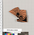 Terracotta fragment of a kylix: eye-cup  (drinking cup), Terracotta, Greek, Attic