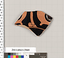 Terracotta fragment of a kylix: eye-cup  (drinking cup), Terracotta, Greek, Attic