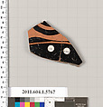 Terracotta fragment of a kylix: eye-cup  (drinking cup), Terracotta, Greek, Attic