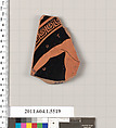 Terracotta fragment of a kylix (drinking cup), Terracotta, Greek, Attic