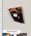 Terracotta fragment of a kylix: eye-cup  (drinking cup), Terracotta, Greek, Attic