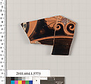Terracotta fragment of a kylix: eye-cup  (drinking cup), Terracotta, Greek, Attic