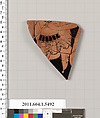 Terracotta fragment of a kylix (drinking cup), Terracotta, Greek, Attic
