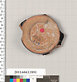 Terracotta fragment of a kylix (drinking cup), Terracotta, Greek, Attic
