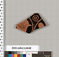 Terracotta rim fragment of a kylix (drinking cup), Terracotta, Greek, Attic
