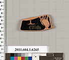Terracotta fragment of a kylix (drinking cup), Terracotta, Greek, Attic