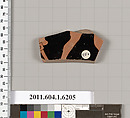 Terracotta fragment of a kylix (drinking cup), Attributed to the Painter of Berlin 2268 [DvB], Terracotta, Greek, Attic