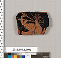 Terracotta rim fragment of a kylix (drinking cup), Attributed to Apollodoros [DvB], Terracotta, Greek, Attic