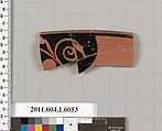 Terracotta rim fragment of a kylix (drinking cup), Terracotta, Greek, Attic