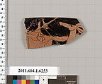 Terracotta rim fragment of a kylix (drinking cup), Terracotta, Greek, Attic