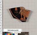 Terracotta fragment of a kylix (drinking cup), Attributed to Apollodoros [DvB], Terracotta, Greek, Attic