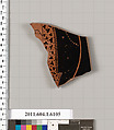 Terracotta fragment of a kylix (drinking cup), Attributed to Apollodoros [DvB], Terracotta, Greek, Attic